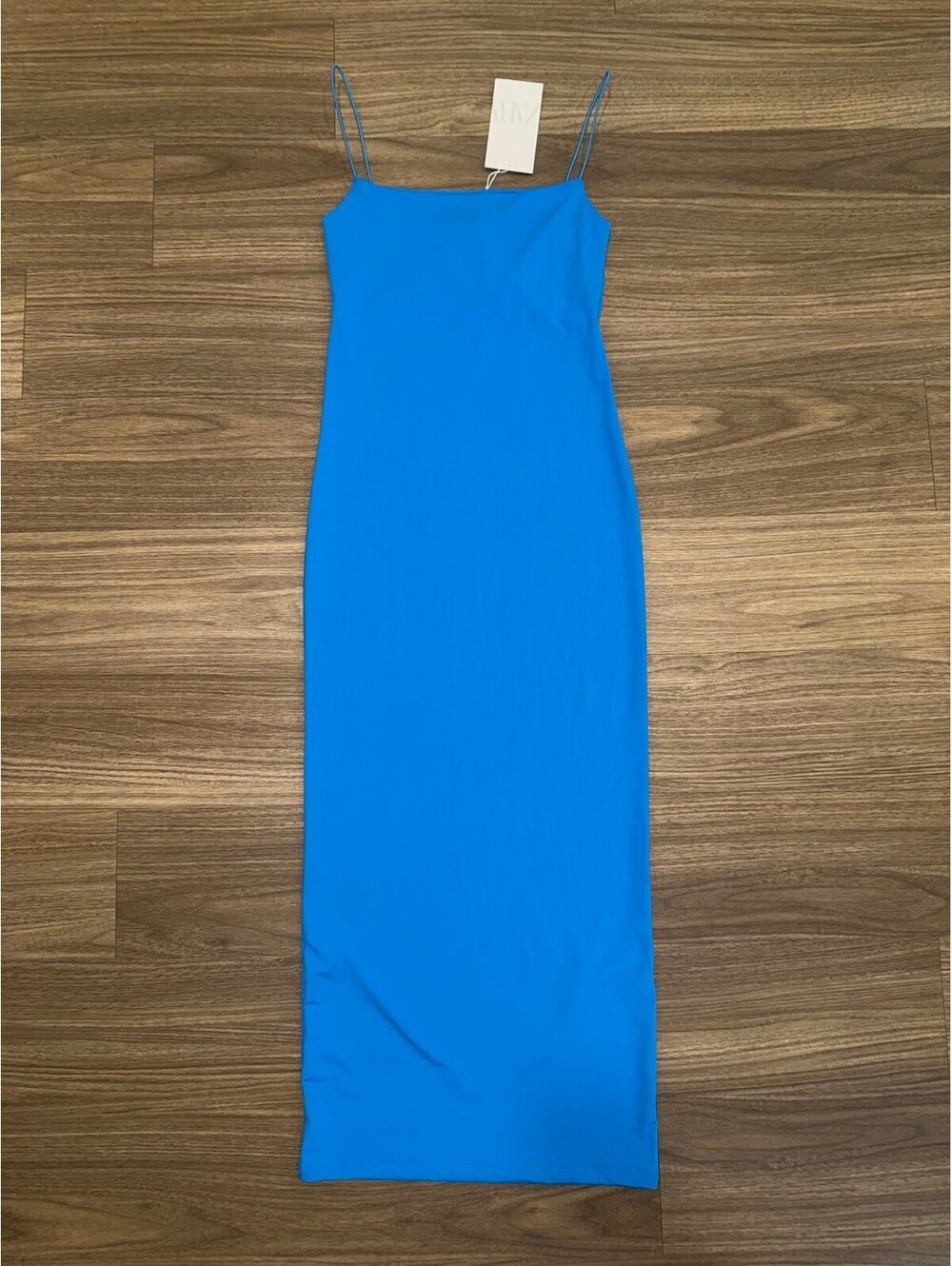 Zara Blue Midi Bodycon Spaghetti Strap Dress Small #ZR4574